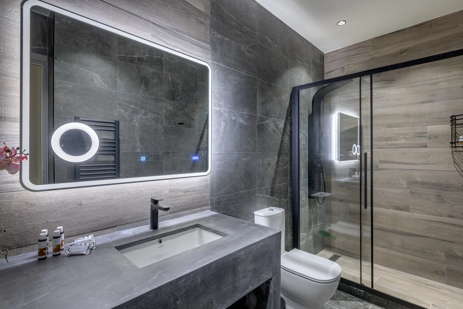Walk-in shower in the bathroom