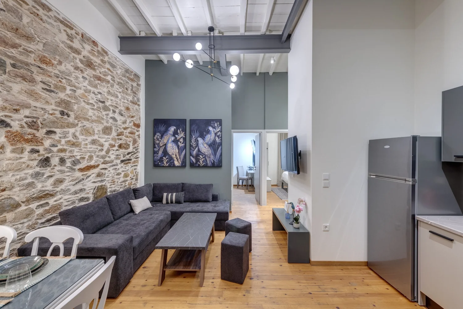 Living room flowing into the kitchen