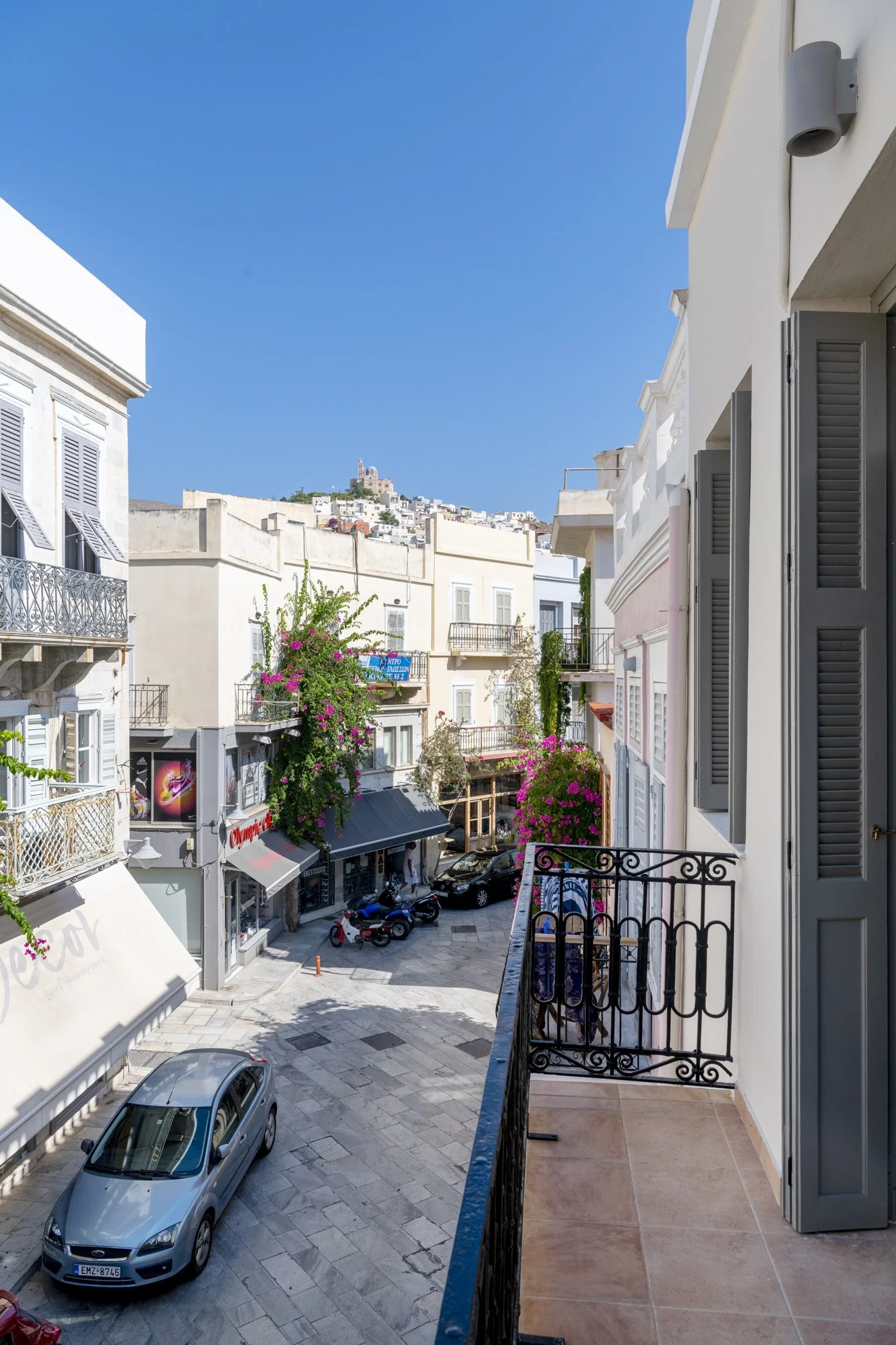 View from the balcony across Ermoupolis